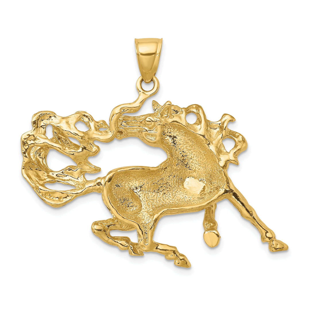 Lovely Rita's Pendants & Charms 14K Yellow Gold Open Back Polished Textured Finish Dancing Horse Charm Pendant