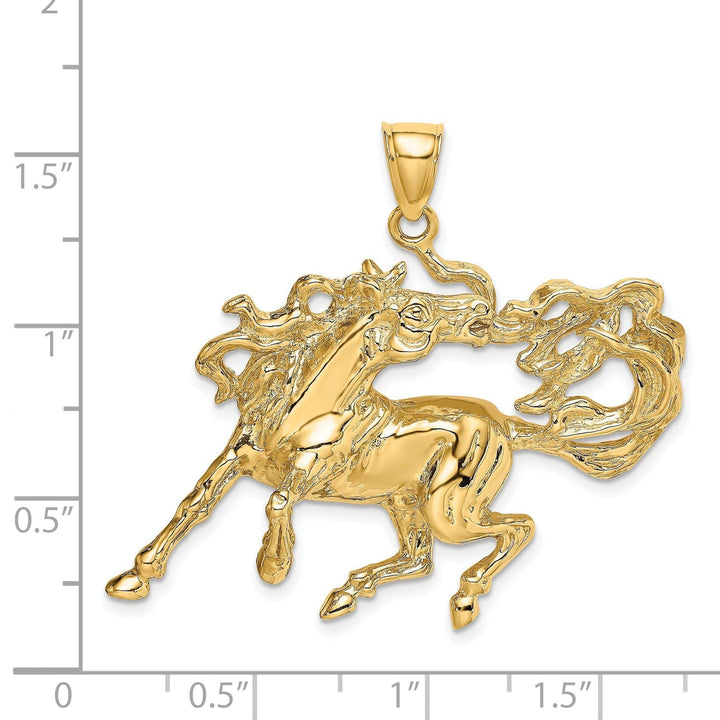Lovely Rita's Pendants & Charms 14K Yellow Gold Open Back Polished Textured Finish Dancing Horse Charm Pendant