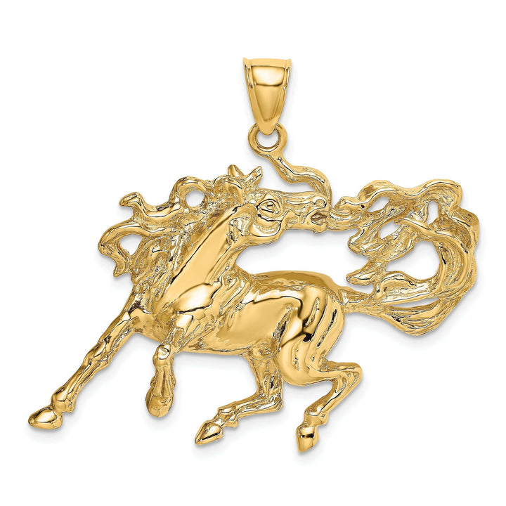 Lovely Rita's Pendants & Charms 14K Yellow Gold Open Back Polished Textured Finish Dancing Horse Charm Pendant
