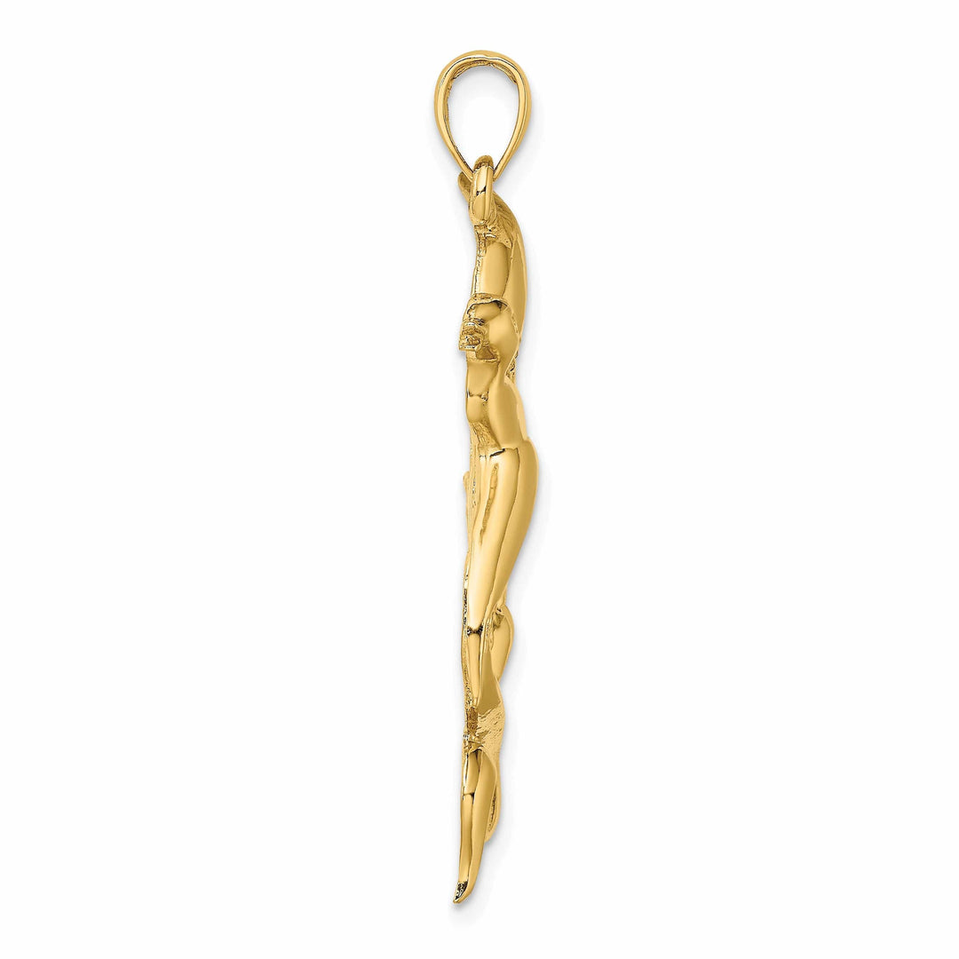 Lovely Rita's Pendants & Charms 14K Yellow Gold Open Back Polished Textured Finish Duck Flying From Willow Grass Design Charm Pendant
