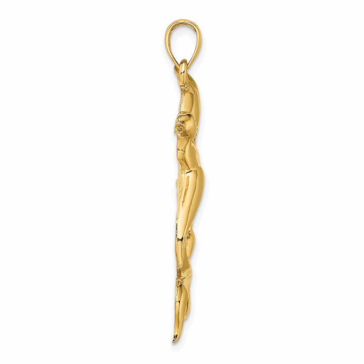 Lovely Rita's Pendants & Charms 14K Yellow Gold Open Back Polished Textured Finish Duck Flying From Willow Grass Design Charm Pendant