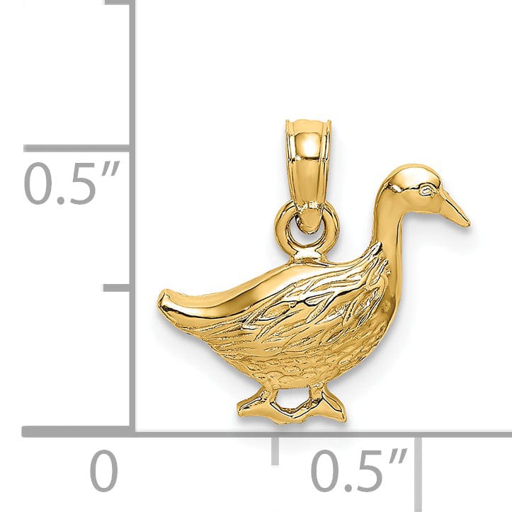 Lovely Rita's Pendants & Charms 14K Yellow Gold Open Back Polished Textured Finish Goose Bird Charm Pendant