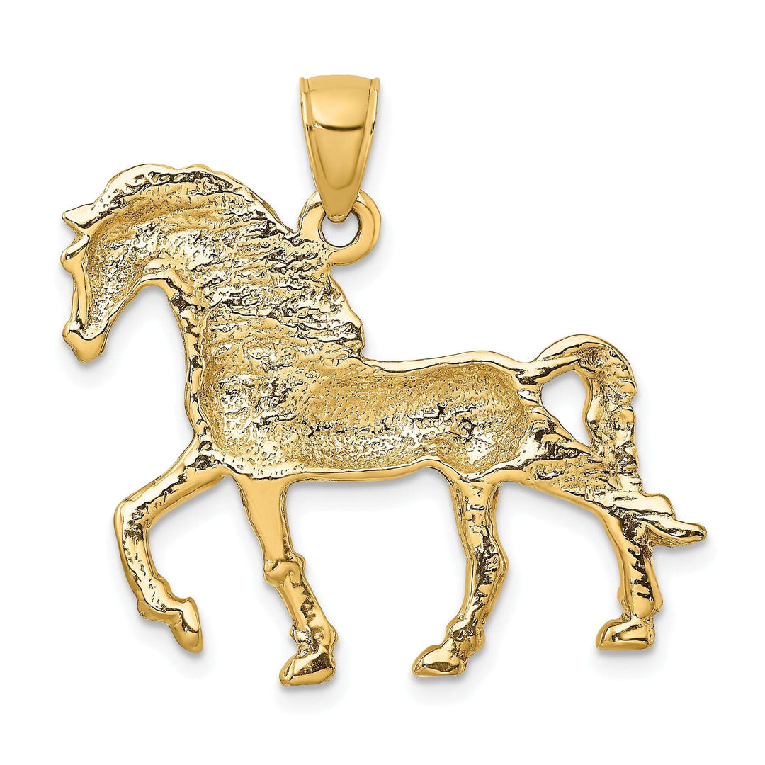 Lovely Rita's Pendants & Charms 14K Yellow Gold Open Back Polished Textured Finish Walking Horse Charm Pendant