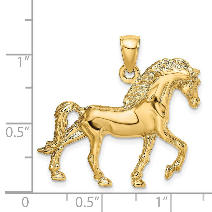 Lovely Rita's Pendants & Charms 14K Yellow Gold Open Back Polished Textured Finish Walking Horse Charm Pendant