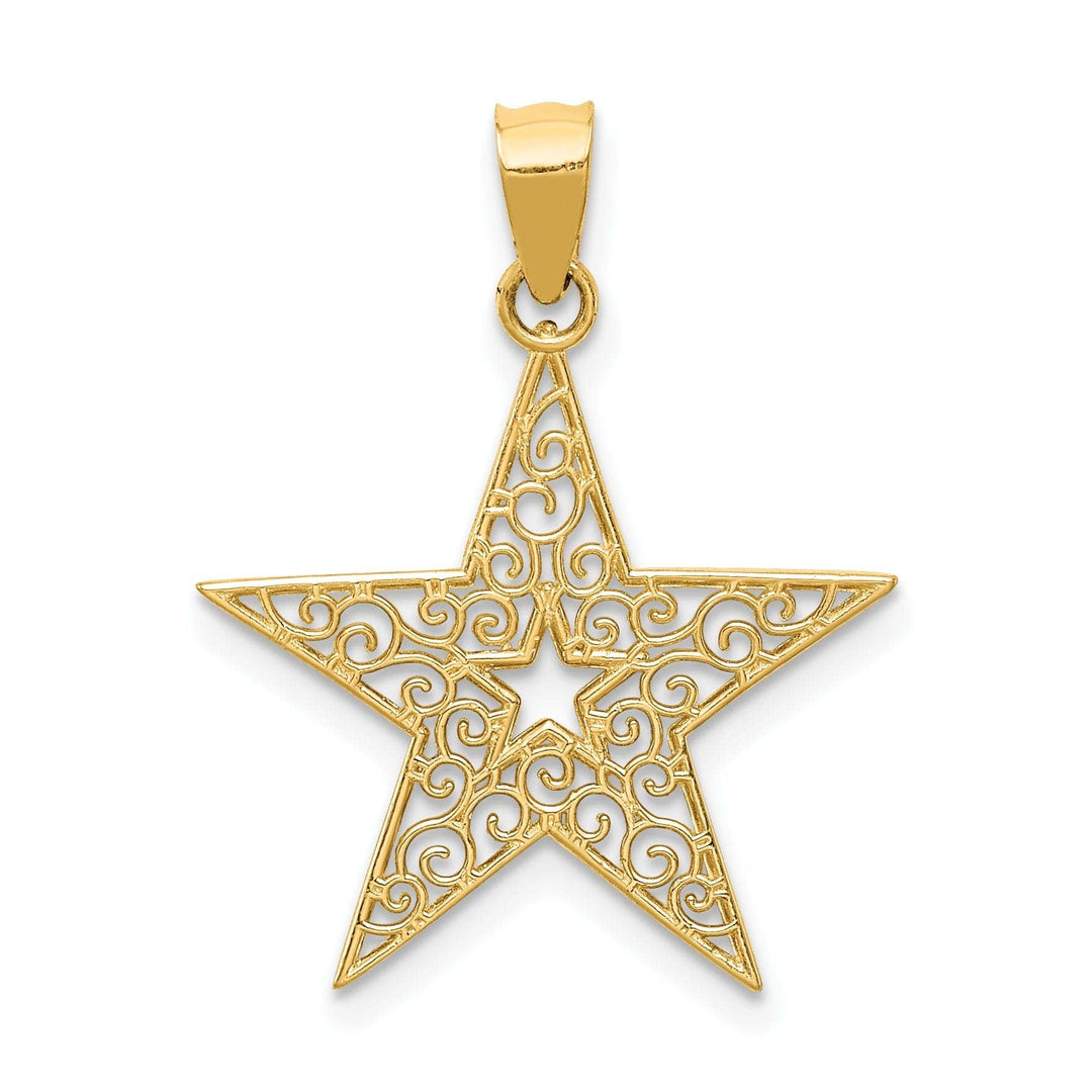 Lovely Rita's Pendants & Charms 14k Yellow Gold Open Back Solid Beaded Polished Finish Filigree Star Design Charm Pendant