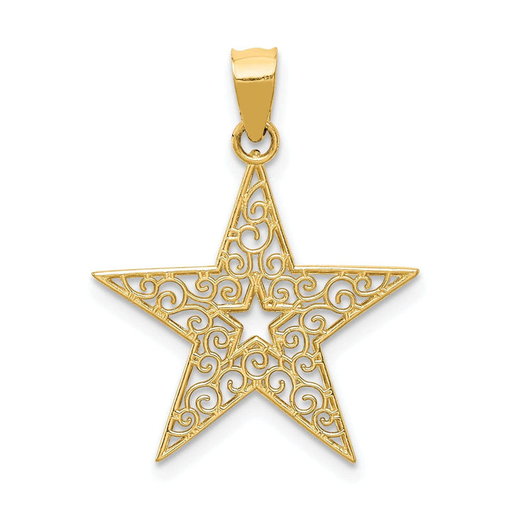 Lovely Rita's Pendants & Charms 14k Yellow Gold Open Back Solid Beaded Polished Finish Filigree Star Design Charm Pendant