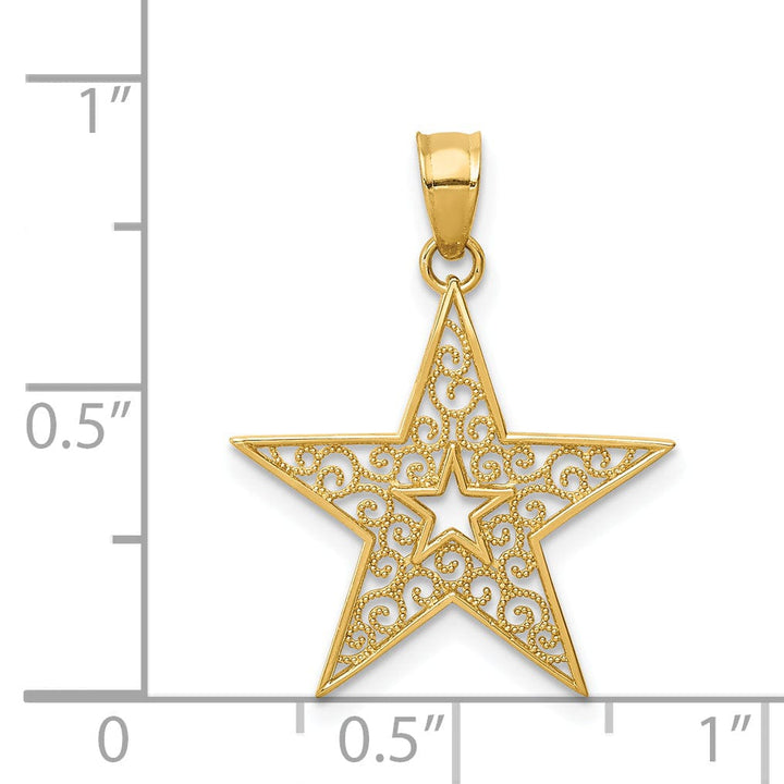 Lovely Rita's Pendants & Charms 14k Yellow Gold Open Back Solid Beaded Polished Finish Filigree Star Design Charm Pendant