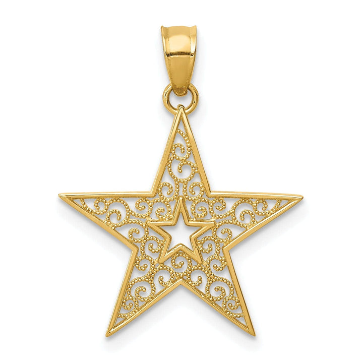 Lovely Rita's Pendants & Charms 14k Yellow Gold Open Back Solid Beaded Polished Finish Filigree Star Design Charm Pendant