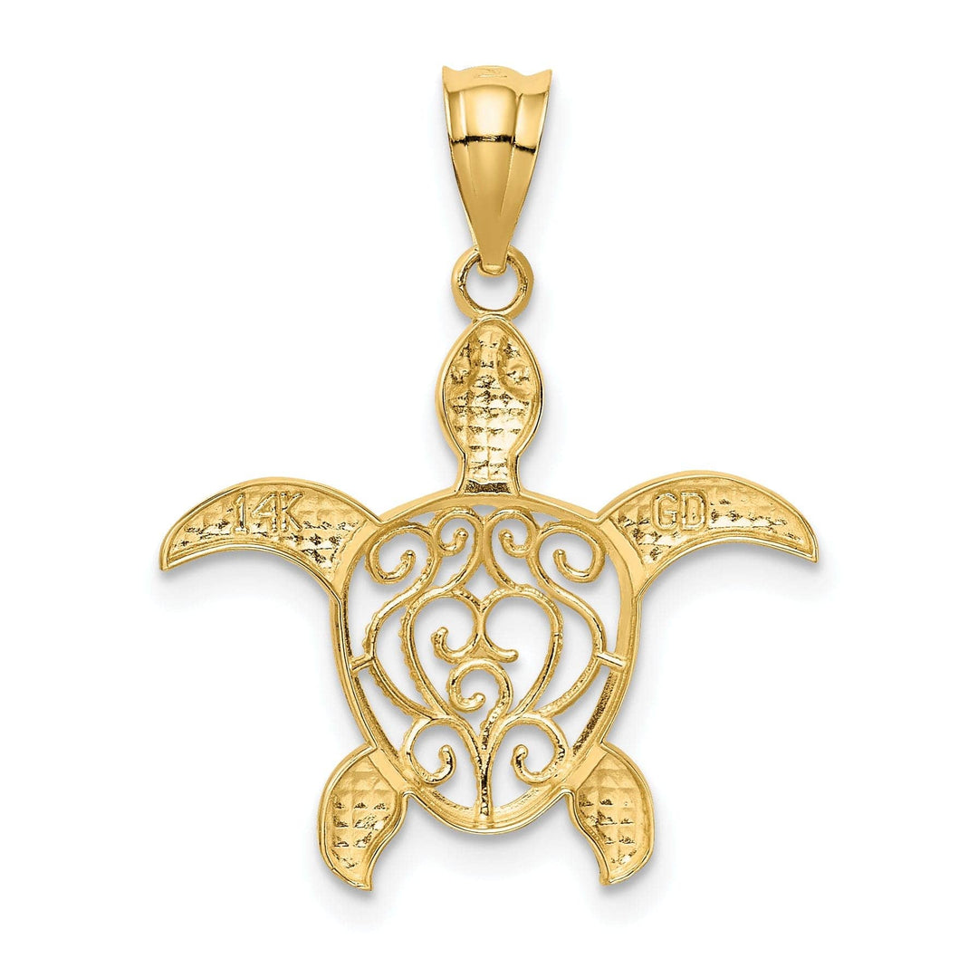 Lovely Rita's Pendants & Charms 14k Yellow Gold Open Back Solid Casted Polished Finish Filigree Sea Turtle Charm Pendant