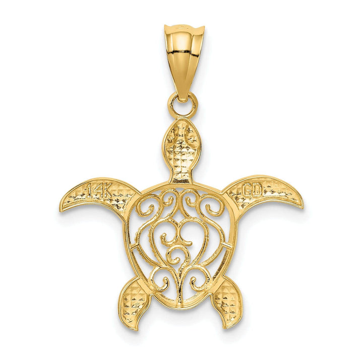 Lovely Rita's Pendants & Charms 14k Yellow Gold Open Back Solid Casted Polished Finish Filigree Sea Turtle Charm Pendant