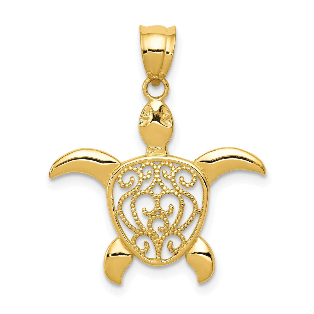 Lovely Rita's Pendants & Charms 14k Yellow Gold Open Back Solid Casted Polished Finish Filigree Sea Turtle Charm Pendant