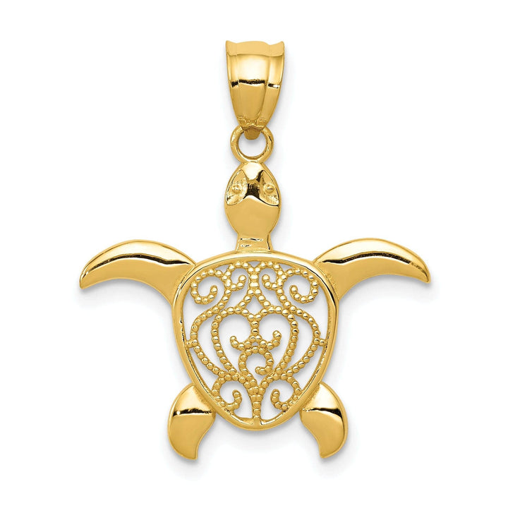 Lovely Rita's Pendants & Charms 14k Yellow Gold Open Back Solid Casted Polished Finish Filigree Sea Turtle Charm Pendant