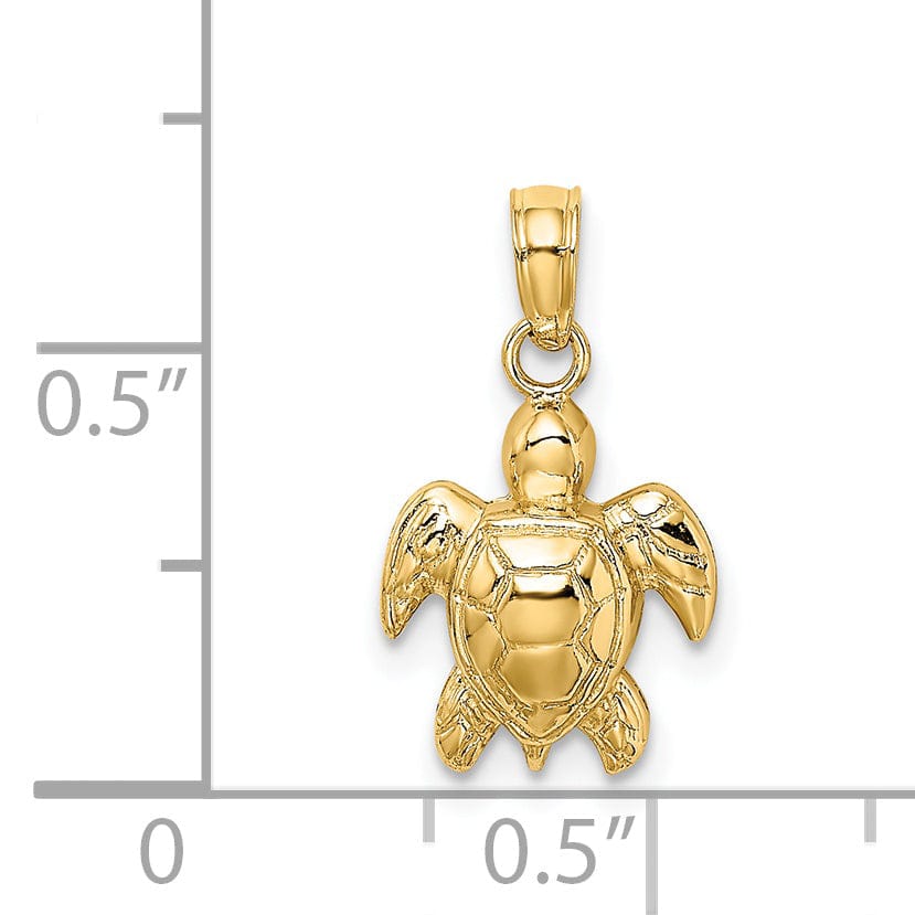 Lovely Rita's Pendants & Charms 14k Yellow Gold Open Back Solid Casted Textured Polished Finish Mini Sea Turtle Charm Pendant