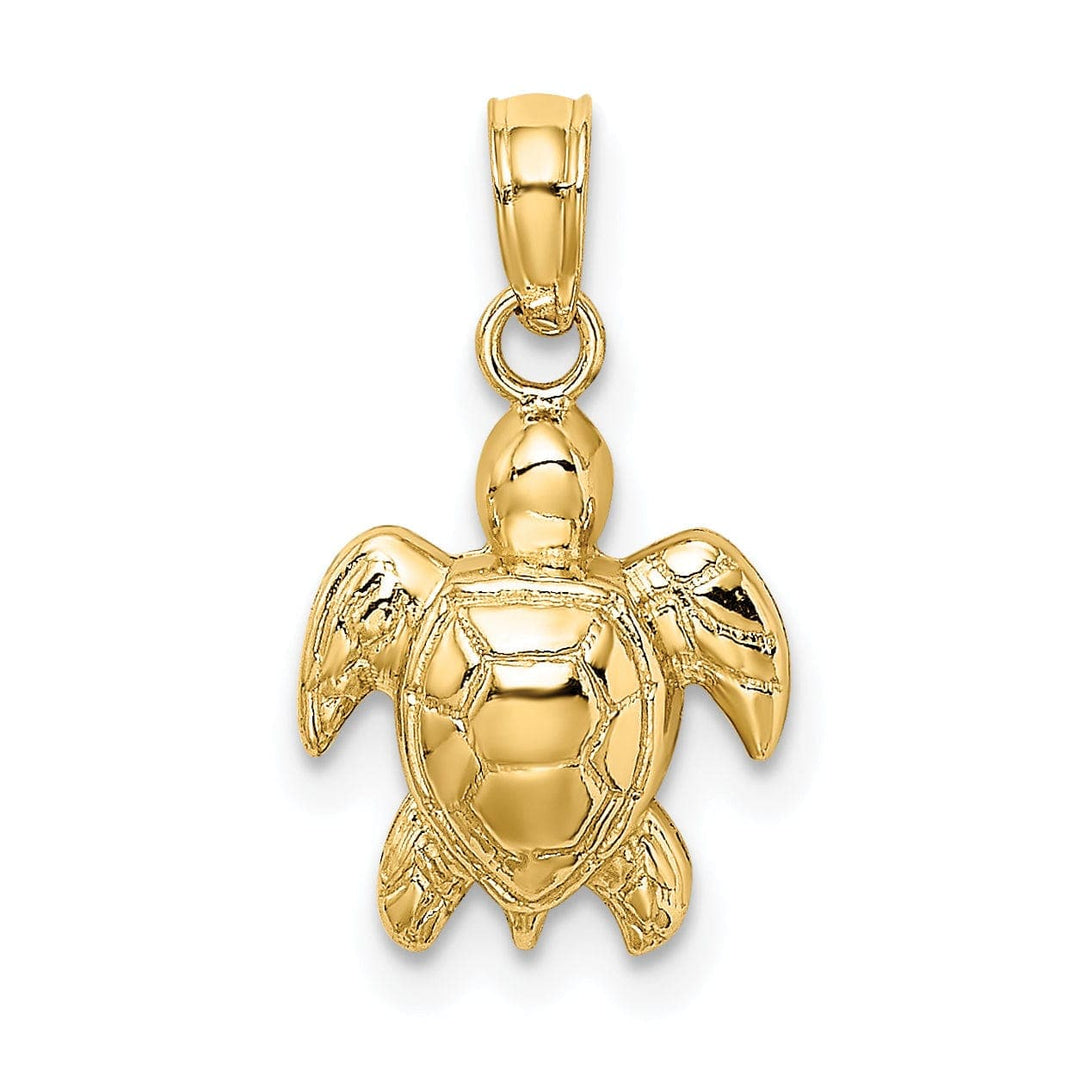 Lovely Rita's Pendants & Charms 14k Yellow Gold Open Back Solid Casted Textured Polished Finish Mini Sea Turtle Charm Pendant