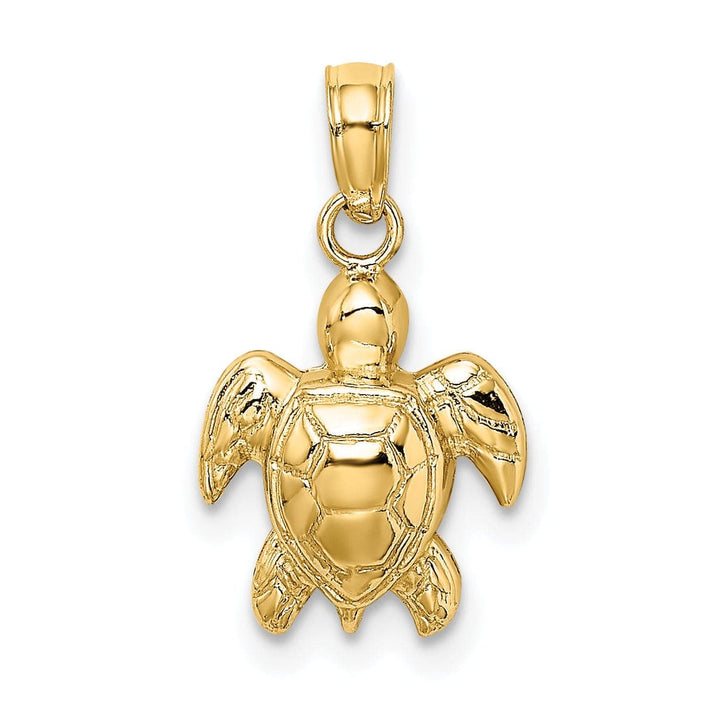 Lovely Rita's Pendants & Charms 14k Yellow Gold Open Back Solid Casted Textured Polished Finish Mini Sea Turtle Charm Pendant