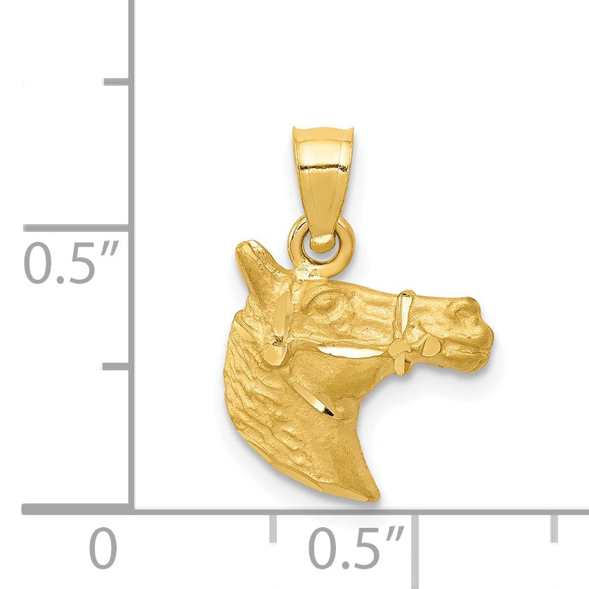 Lovely Rita's Pendants & Charms 14k Yellow Gold Open Back Solid Diamond Cut Brushed Finish Horse Head Design Mens Charm Pendant