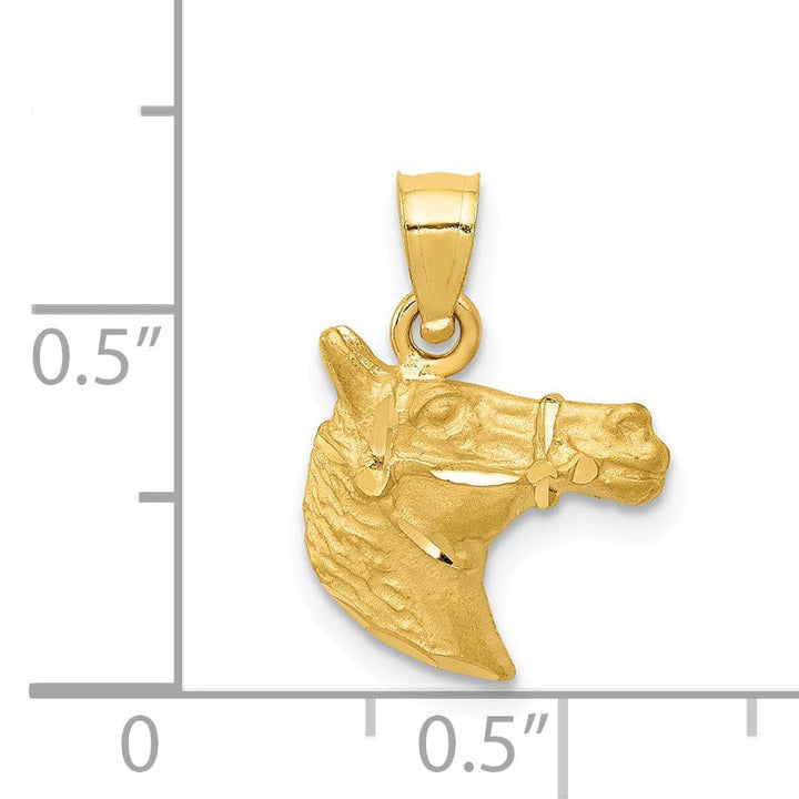 Lovely Rita's Pendants & Charms 14k Yellow Gold Open Back Solid Diamond Cut Brushed Finish Horse Head Design Mens Charm Pendant