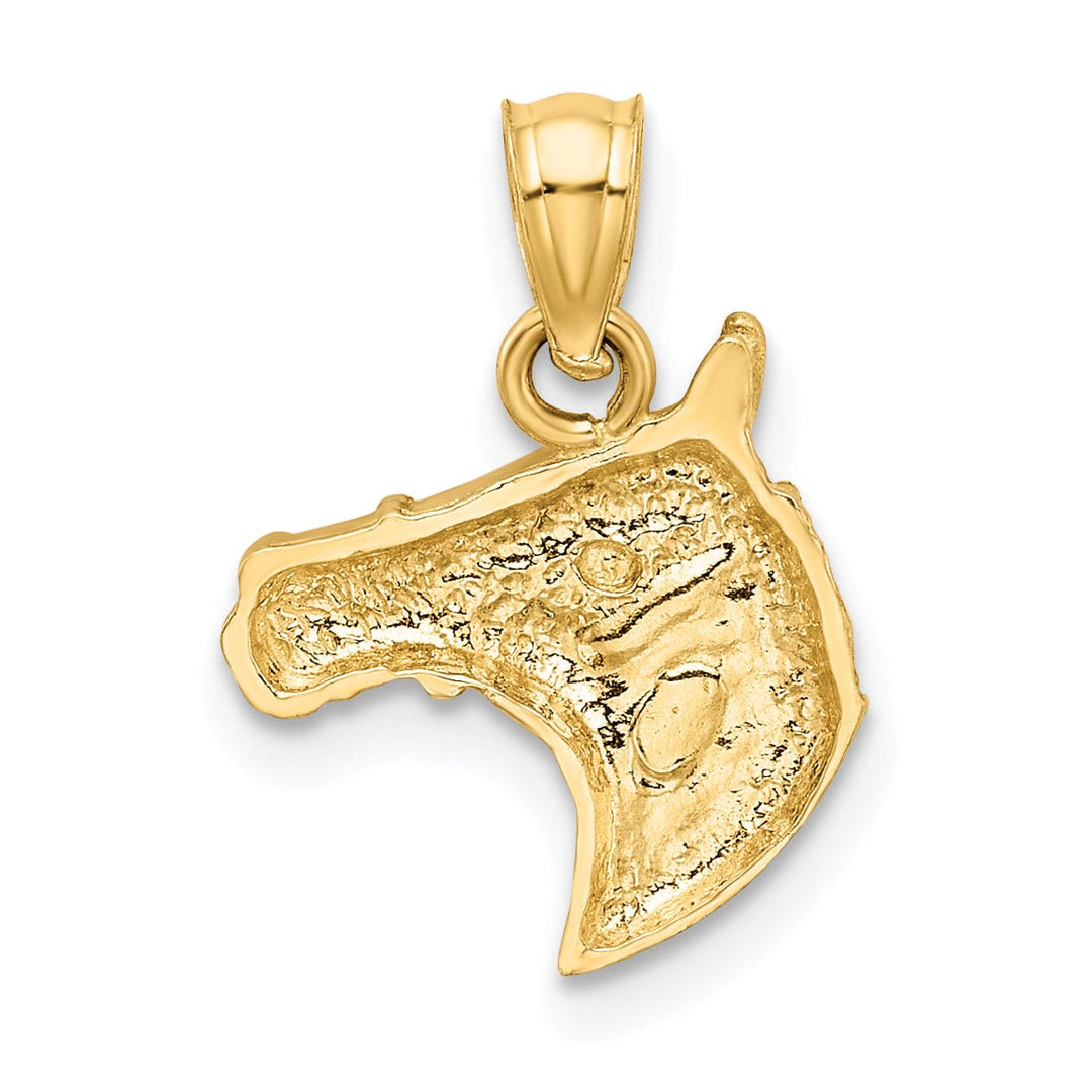 Lovely Rita's Pendants & Charms 14k Yellow Gold Open Back Solid Diamond Cut Brushed Finish Horse Head Design Mens Charm Pendant