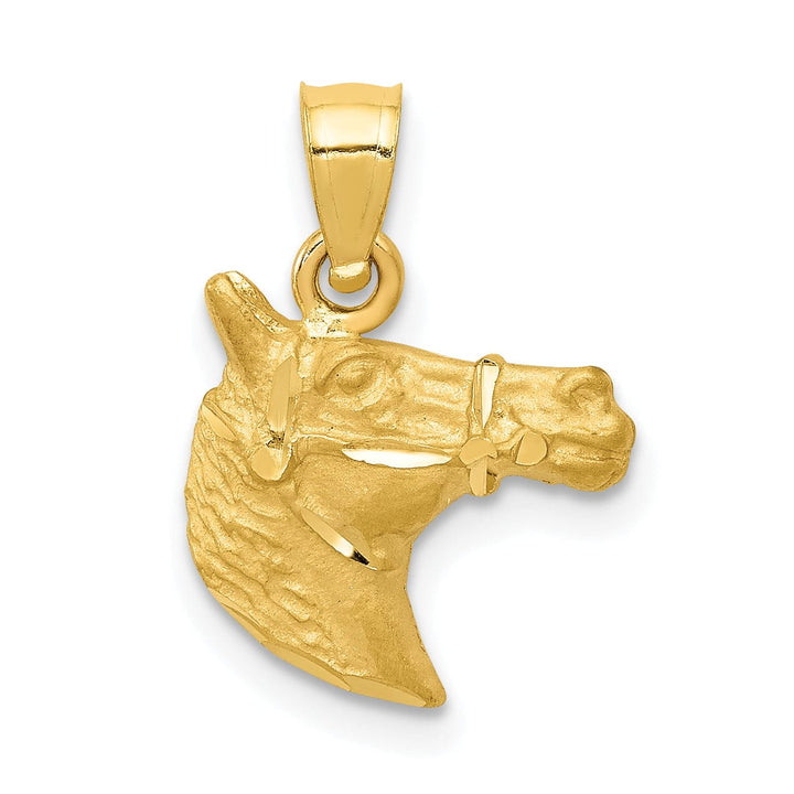 Lovely Rita's Pendants & Charms 14k Yellow Gold Open Back Solid Diamond Cut Brushed Finish Horse Head Design Mens Charm Pendant