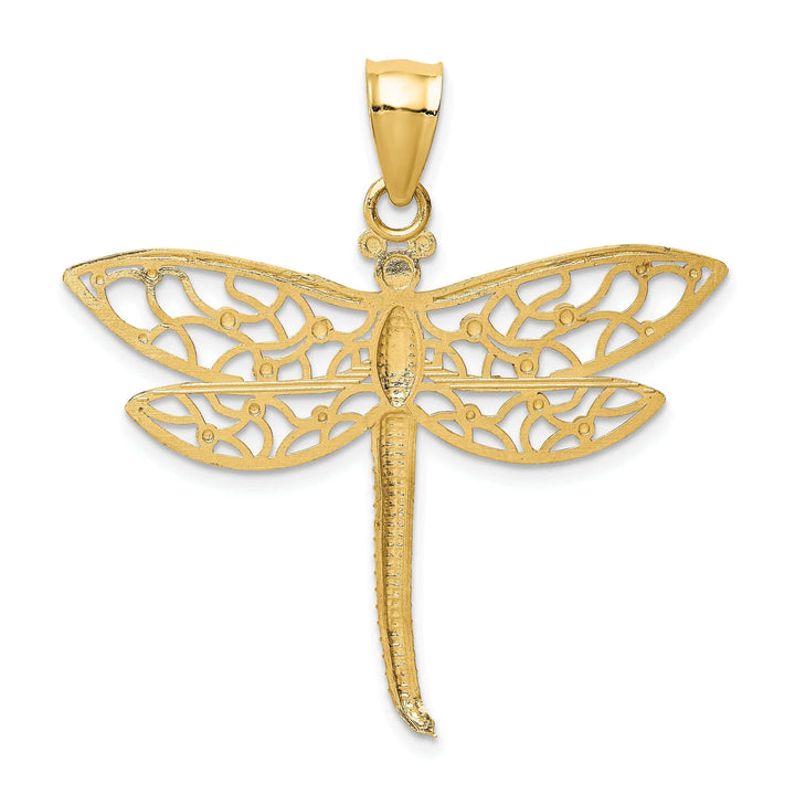 Lovely Rita's Pendants & Charms 14k Yellow Gold Open Back Solid Diamond Cut Polished Finish Dragonfly Charm Pendant