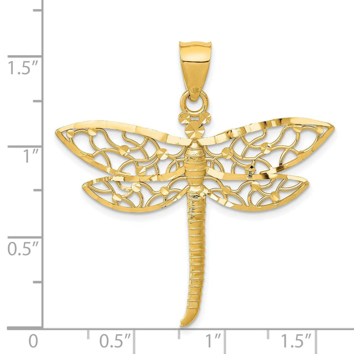 Lovely Rita's Pendants & Charms 14k Yellow Gold Open Back Solid Diamond Cut Polished Finish Dragonfly Charm Pendant