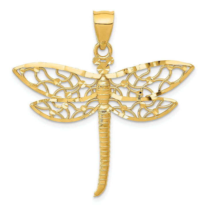 Lovely Rita's Pendants & Charms 14k Yellow Gold Open Back Solid Diamond Cut Polished Finish Dragonfly Charm Pendant