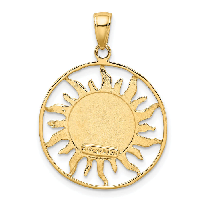 Lovely Rita's Pendants & Charms 14k Yellow Gold Open Back Solid Diamond Cut Polished Finish Sun with Moon and Stars Design Round Shape Charm Pendant