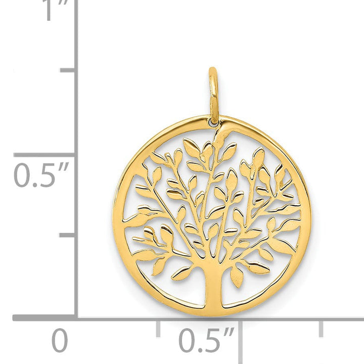 Lovely Rita's Pendants & Charms 14k Yellow Gold Open Back Solid Diamond Cut Polished Finish Tree of Life in Round Shape Frame Charm Pendant
