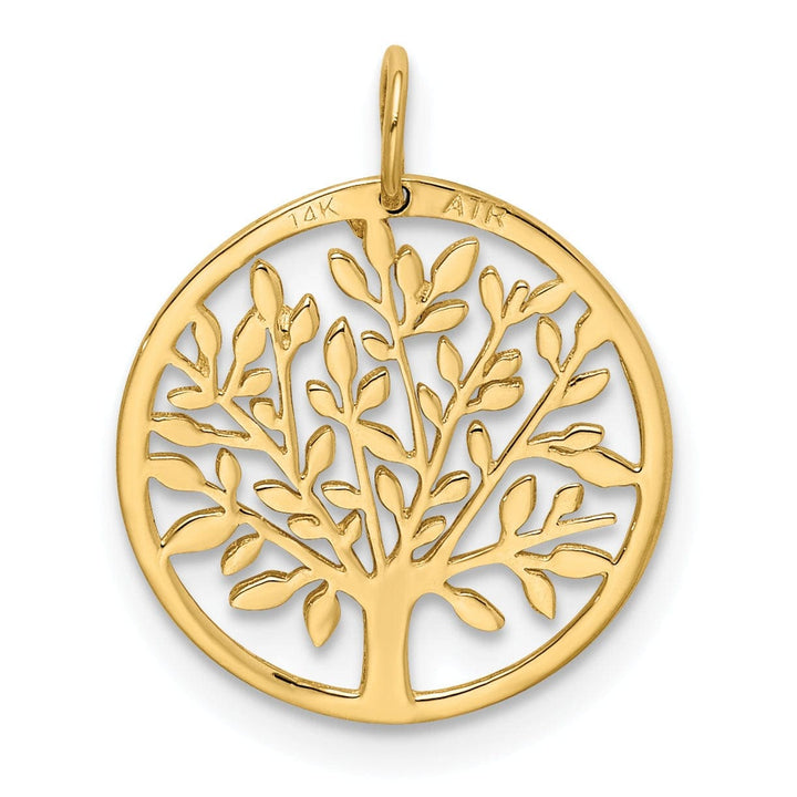 Lovely Rita's Pendants & Charms 14k Yellow Gold Open Back Solid Diamond Cut Polished Finish Tree of Life in Round Shape Frame Charm Pendant
