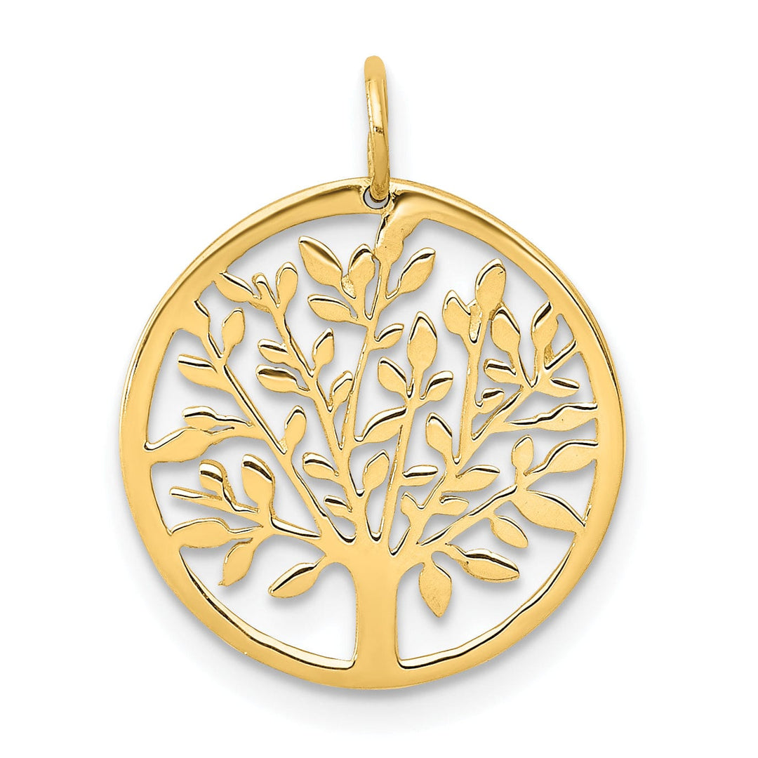 Lovely Rita's Pendants & Charms 14k Yellow Gold Open Back Solid Diamond Cut Polished Finish Tree of Life in Round Shape Frame Charm Pendant