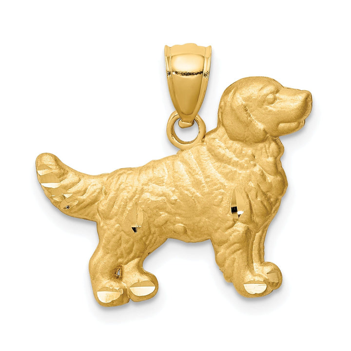 Lovely Rita's Pendants & Charms 14k Yellow Gold Open Back Solid Diamond Cut Satin Finish Retriever Dog Charm Pendant