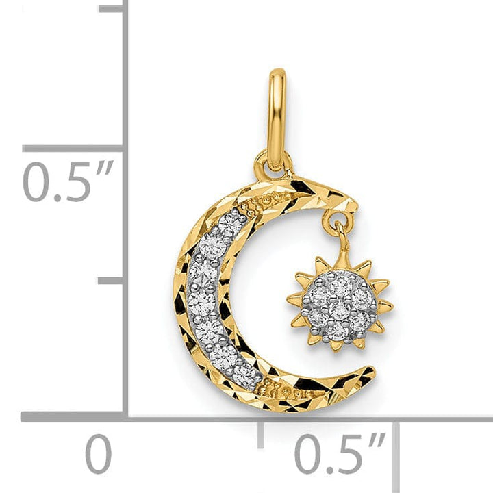 Lovely Rita's Pendants & Charms 14k Yellow Gold Open Back Solid Polished Diamond Cut Finish Cubic Zirconia Moon and Star Design Charm Pendant