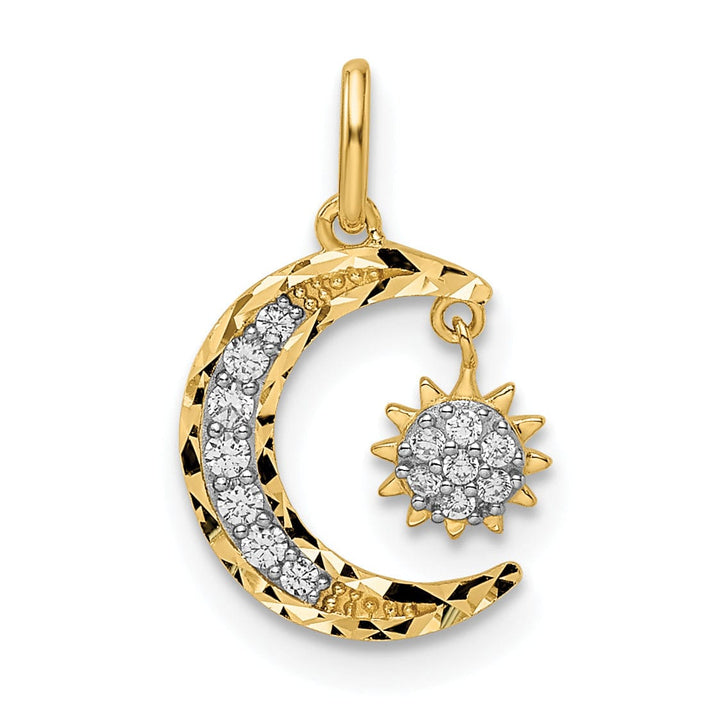 Lovely Rita's Pendants & Charms 14k Yellow Gold Open Back Solid Polished Diamond Cut Finish Cubic Zirconia Moon and Star Design Charm Pendant