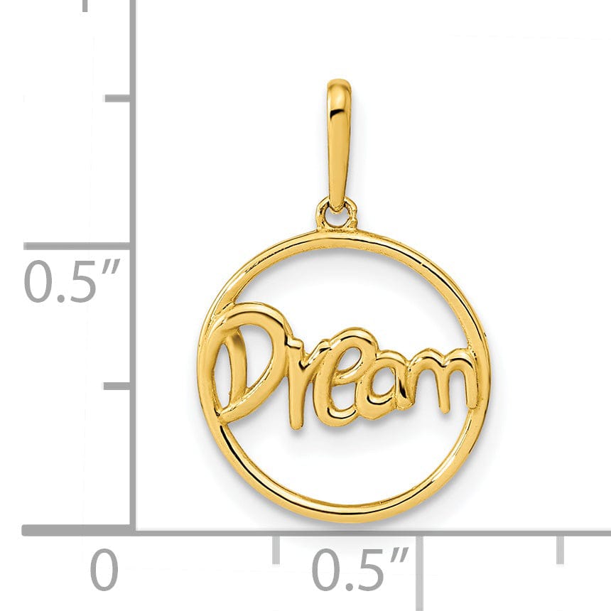 Lovely Rita's Pendants & Charms 14K Yellow Gold Open Back Solid Polished Finish Circle with DREAM Script Design Charm Pendant