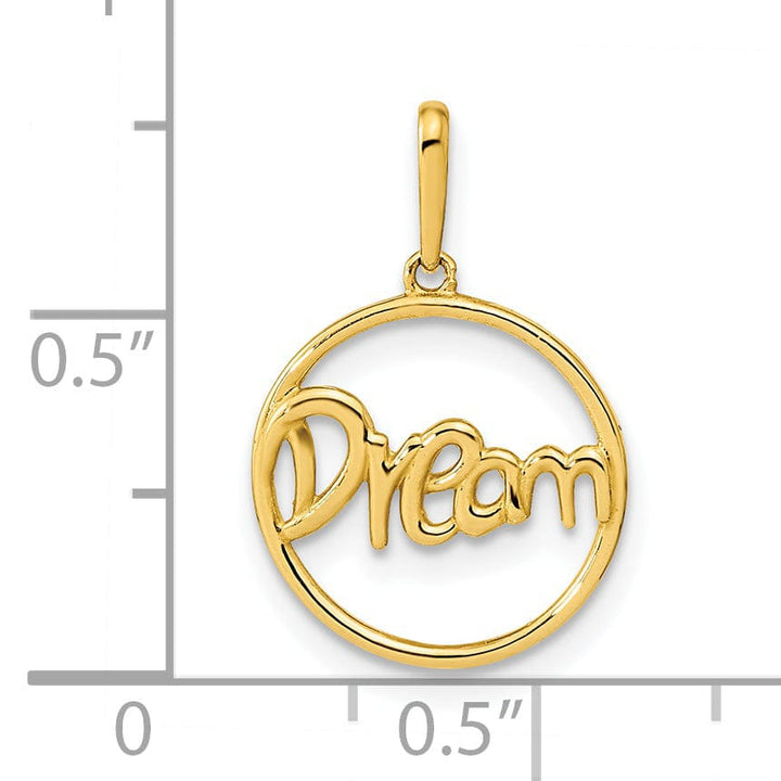 Lovely Rita's Pendants & Charms 14K Yellow Gold Open Back Solid Polished Finish Circle with DREAM Script Design Charm Pendant
