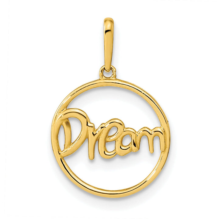 Lovely Rita's Pendants & Charms 14K Yellow Gold Open Back Solid Polished Finish Circle with DREAM Script Design Charm Pendant
