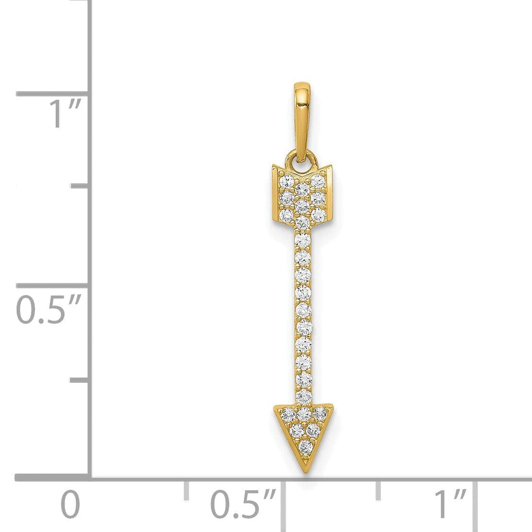 Lovely Rita's Pendants & Charms 14K Yellow Gold Open Back Solid Polished Finish Cubic Zirconia Arrow Design Charm Pendant
