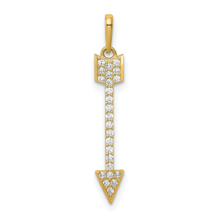 Lovely Rita's Pendants & Charms 14K Yellow Gold Open Back Solid Polished Finish Cubic Zirconia Arrow Design Charm Pendant