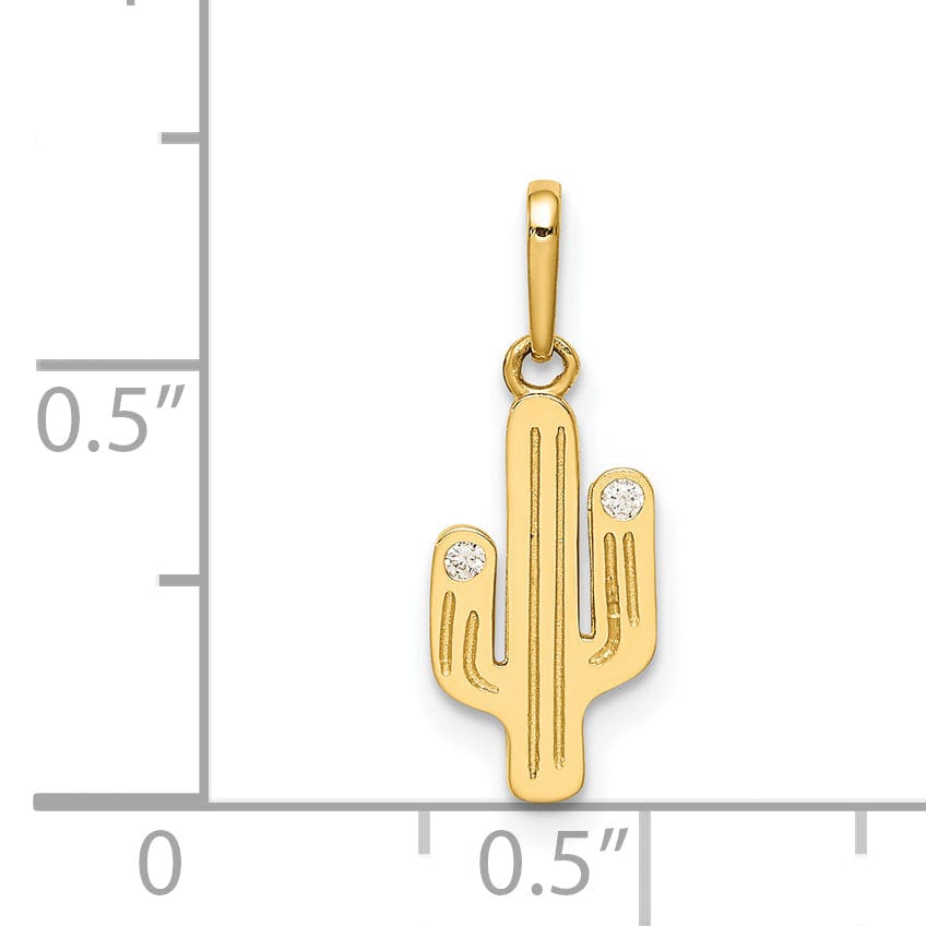 Lovely Rita's Pendants & Charms 14K Yellow Gold Open Back Solid Polished Finish Cubic Zirconia Stones Cactus Design CHarm Pendant