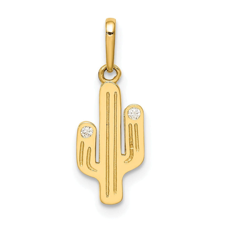 Lovely Rita's Pendants & Charms 14K Yellow Gold Open Back Solid Polished Finish Cubic Zirconia Stones Cactus Design CHarm Pendant