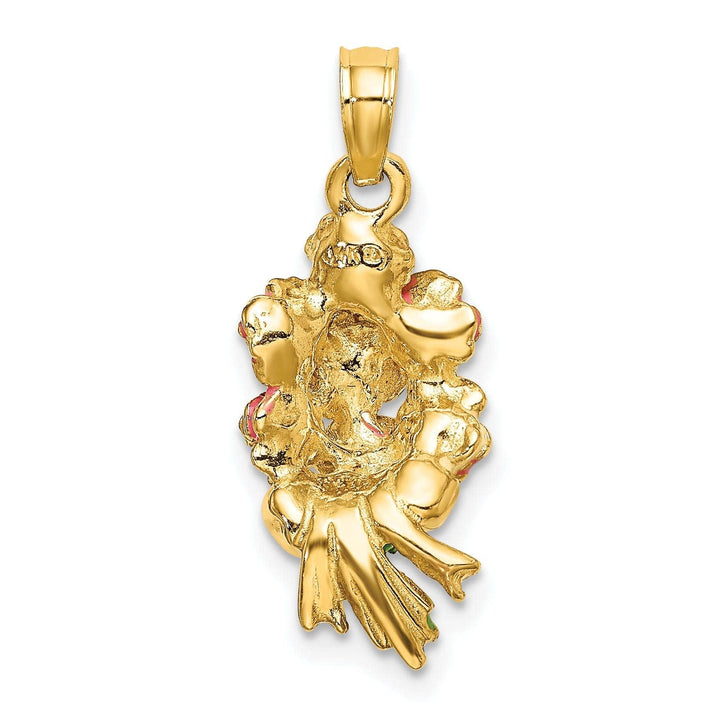 Lovely Rita's Pendants & Charms 14k Yellow Gold Open Back Solid Polished Finish Enameled Bouquet of Pink Roses Charm Pendant