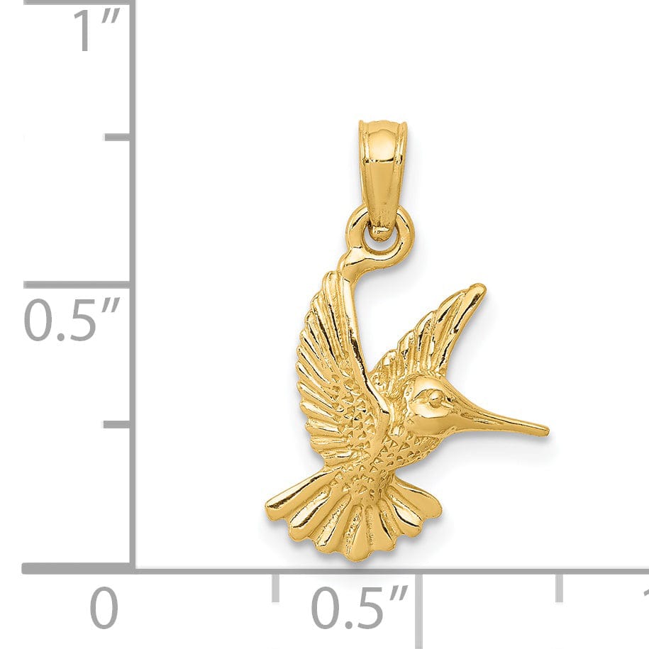 Lovely Rita's Pendants & Charms 14k Yellow Gold Open Back Solid Polished Finish Flying Hummingbird Charm Pendant