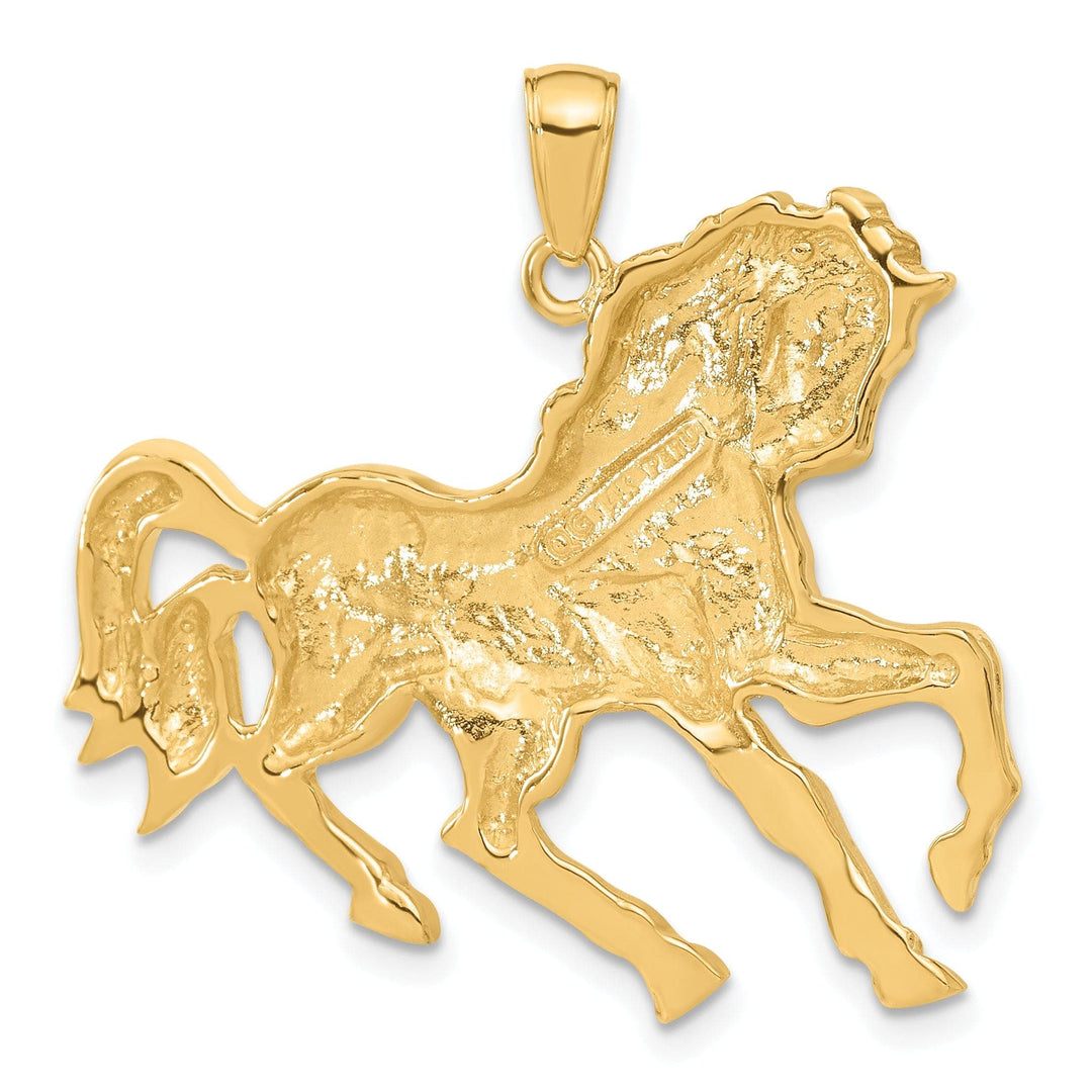Lovely Rita's Pendants & Charms 14k Yellow Gold Open Back Solid Polished Finish Horse Galloping Mens Charm Pendant