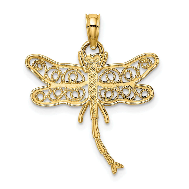 Lovely Rita's Pendants & Charms 14k Yellow Gold Open Back Solid Polished Finish With Beaded Filigree Wings Design Dragonfly Charm Pendant