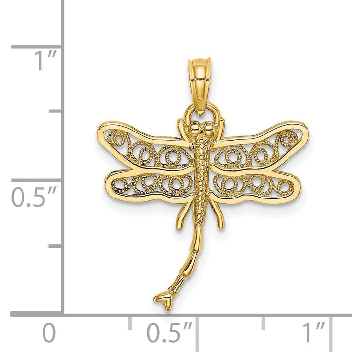 Lovely Rita's Pendants & Charms 14k Yellow Gold Open Back Solid Polished Finish With Beaded Filigree Wings Design Dragonfly Charm Pendant