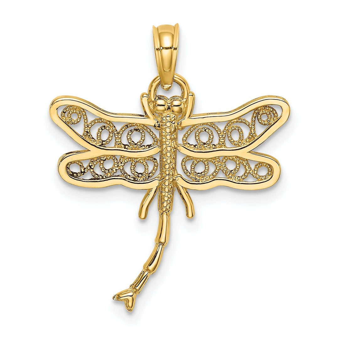Lovely Rita's Pendants & Charms 14k Yellow Gold Open Back Solid Polished Finish With Beaded Filigree Wings Design Dragonfly Charm Pendant