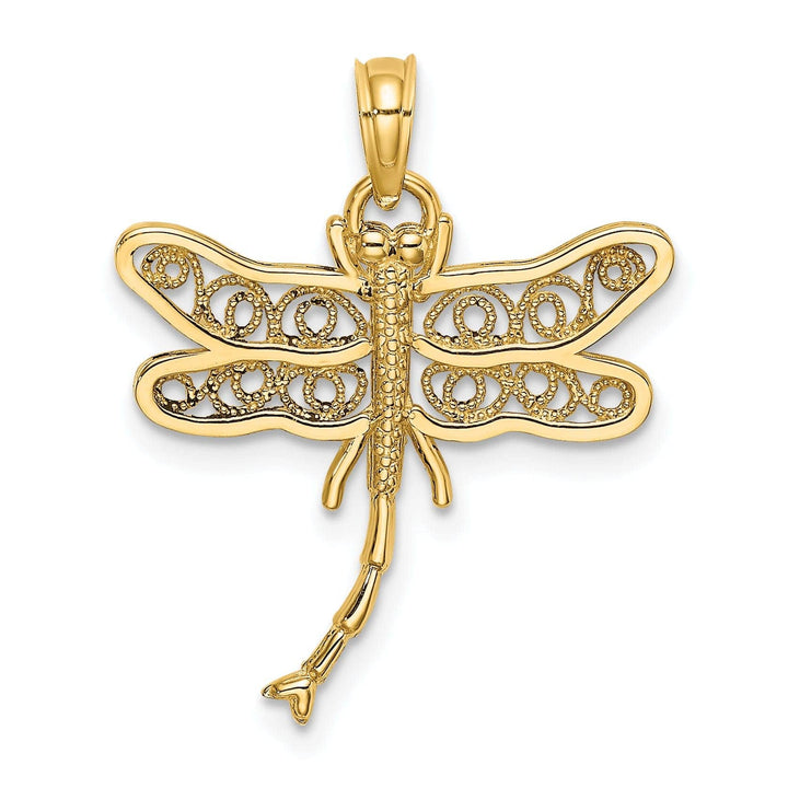 Lovely Rita's Pendants & Charms 14k Yellow Gold Open Back Solid Polished Finish With Beaded Filigree Wings Design Dragonfly Charm Pendant