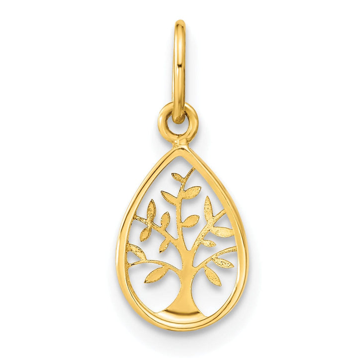 Lovely Rita's Pendants & Charms 14K Yellow Gold Open Back Solid Polished FinishTeardrop Shape Tree Of Life Charm Pendant