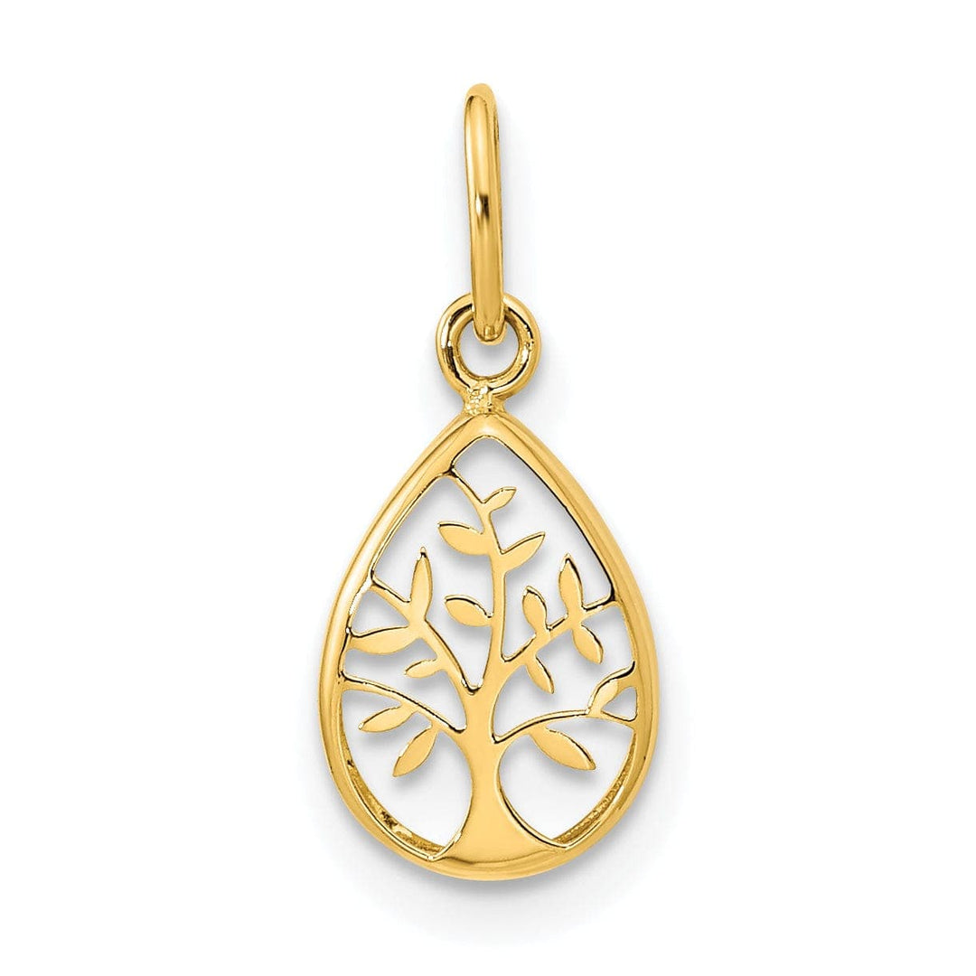 Lovely Rita's Pendants & Charms 14K Yellow Gold Open Back Solid Polished FinishTeardrop Shape Tree Of Life Charm Pendant