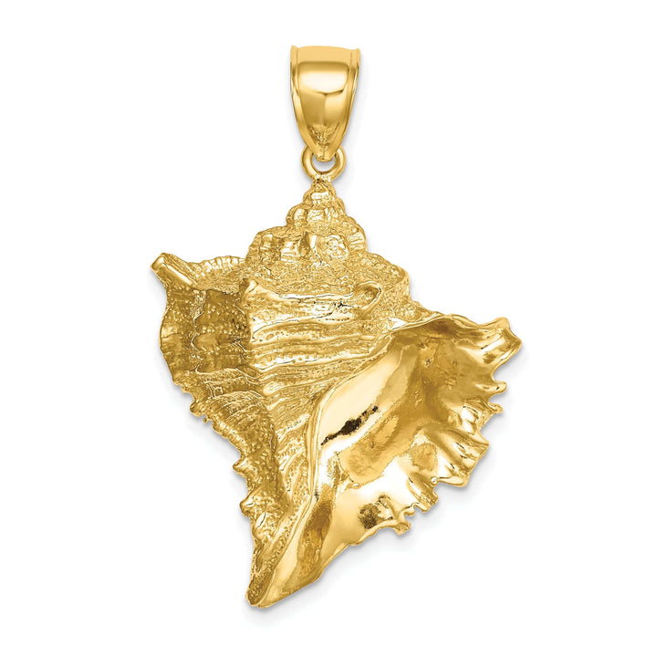 Lovely Rita's Pendants & Charms 14K Yellow Gold Open Back Solid Polished Textured Finish 2-Dimensional Shell Charm Pendant